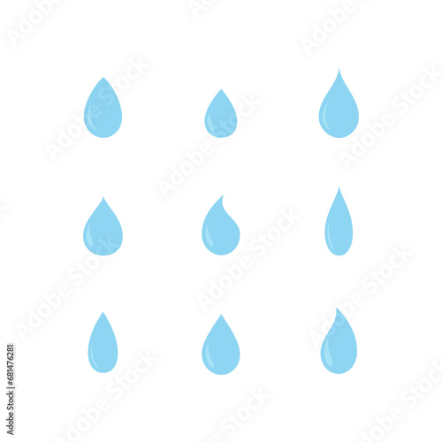 Set of water drops isolated on white background. Vector illustration. 