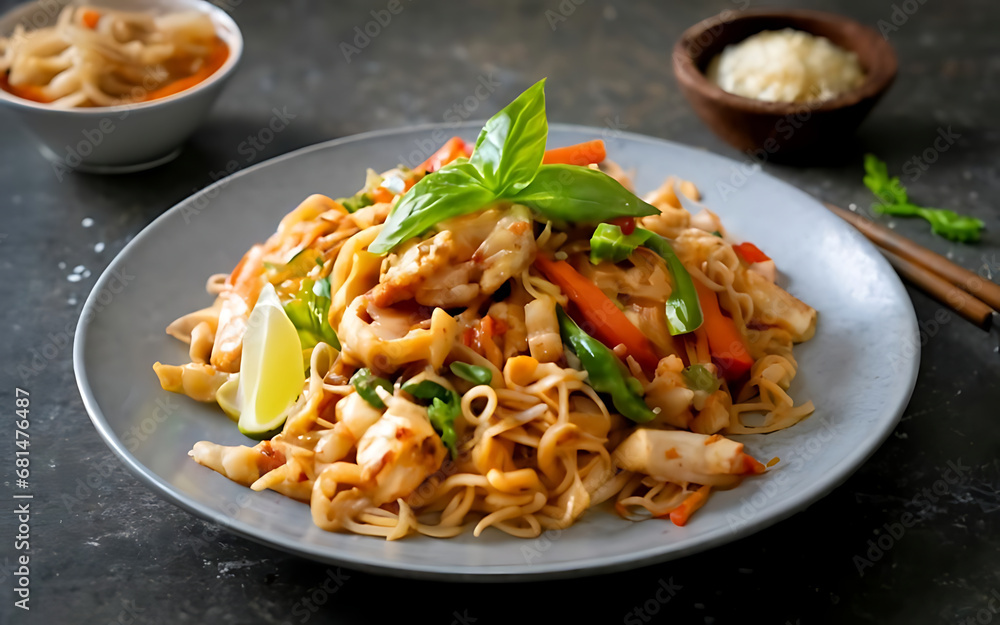 Capture the essence of Phat Thai in a mouthwatering food photography shot Generative AI Capture the essence of Phat Thai in a mouthwatering food photography shot Generative AI