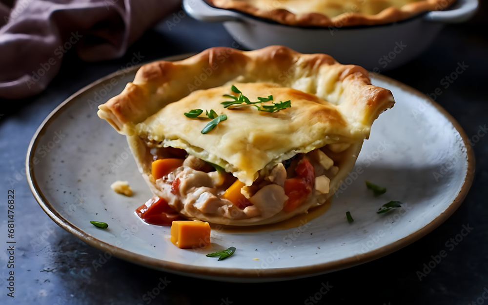 Capture the essence of Chicken Pot Pie in a mouthwatering food photography shot Generative AI