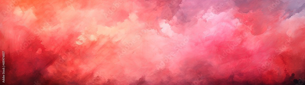 Abstract Panoramic Artwork in Shades of Red, Pink, and Purple