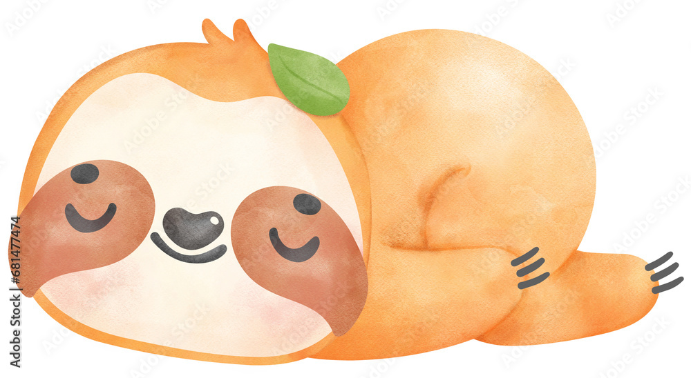 Obraz premium Cute Baby Sloth sleeping Watercolor Cartoon Illustration