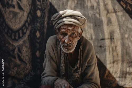 Photography closed shot portrait of berber gaze dressed in the bazar
