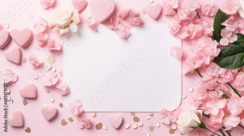 copy space, stockphoto, beautiful valentine background with hearts and romatic colors. Romantic backbround or wallpaper for valentine’s day. Beautiful design for card, greeting card. © Dirk