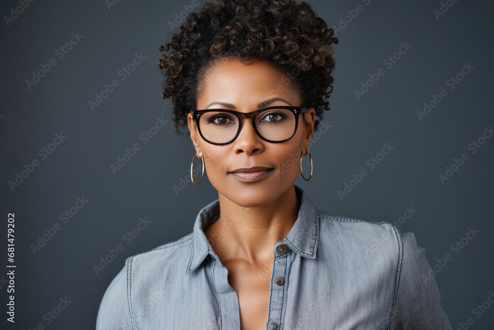 Portrait of young african american businesswoman in eyeglasses.