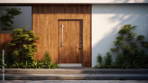 Modern entrance door by wooden  which makes the house really elegant and homely right from the start. Generative AI Technology 