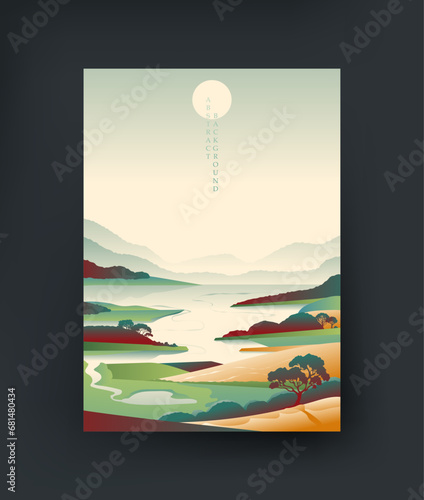 Serene landscape of the lake in Japanese style. Suitable for posters, flyers, booklets, covers, etc.