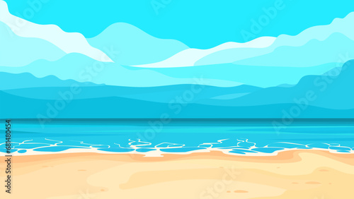 Cartoon flat illustration of a serene beach landscape