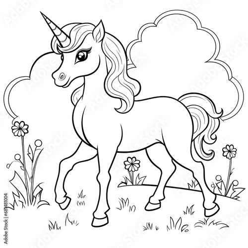 Cute cartoon unicorn for kids coloring book