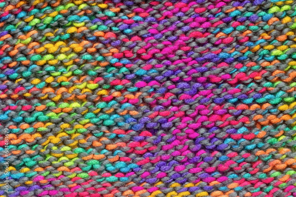 Close up wrong side knitting. Colorful yarn. Hobby handmade concept Close up wrong side knitting. Colorful yarn. Hobby handmade concept