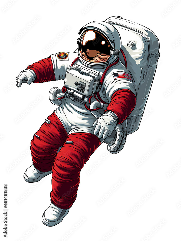 Cartoon Christmas astronauts in Space suit floating, Isolated background, PNG,  