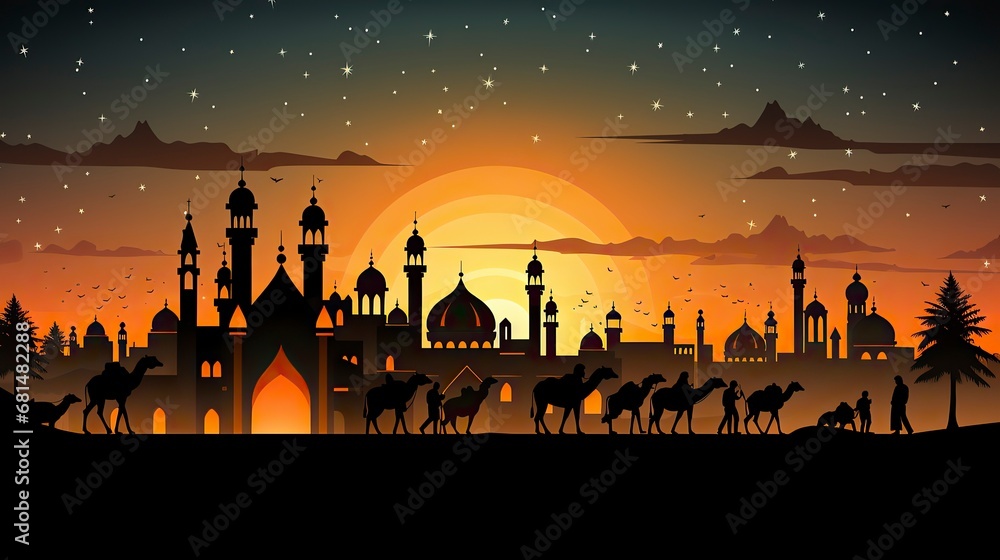 Christmas nativity with camels and camels in the night ,Ephiny Day, Christian Holiday
