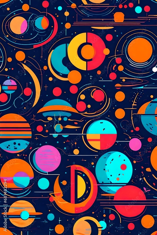 planets and the sun in a abstract bauhaus vector style vector drawing