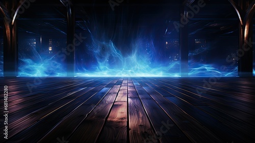 Dark Oak Floor with Blue Fire Background © Custom Media