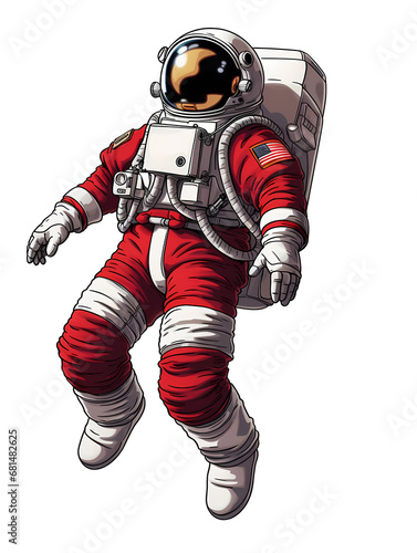 Cartoon Christmas astronauts in Red and white Space suit floating, Isolated background, png, 