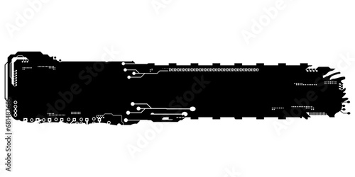 Rectangular design element silhouette in tech style isolated on white. Long tech plate with copy space. Clipart.