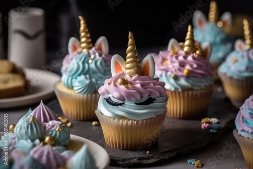 Unicorn cupcakes decoration for children © Mariia