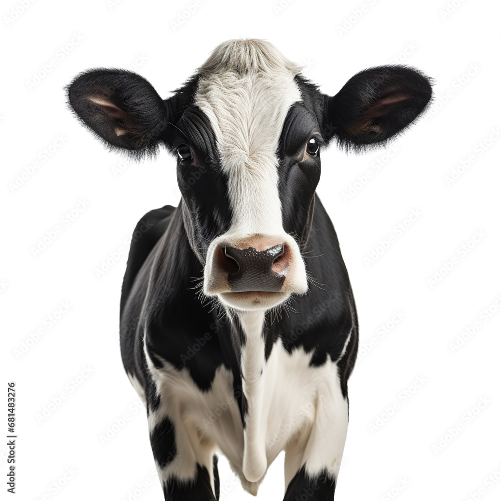 Portrait of black and white dairy cow isolated on white background