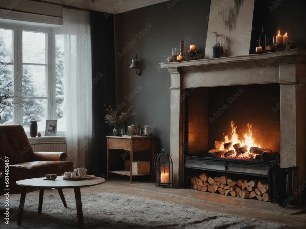 Festive atmosphere with a fireplace Festive atmosphere with a fireplace