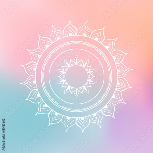 Abstract gradient background with hand-drawn white mandala, square vector illustration
