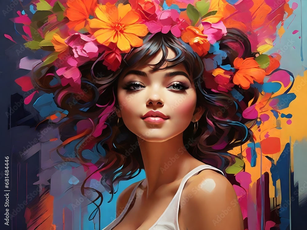 portrait of woman with flowers portrait of woman with flowers