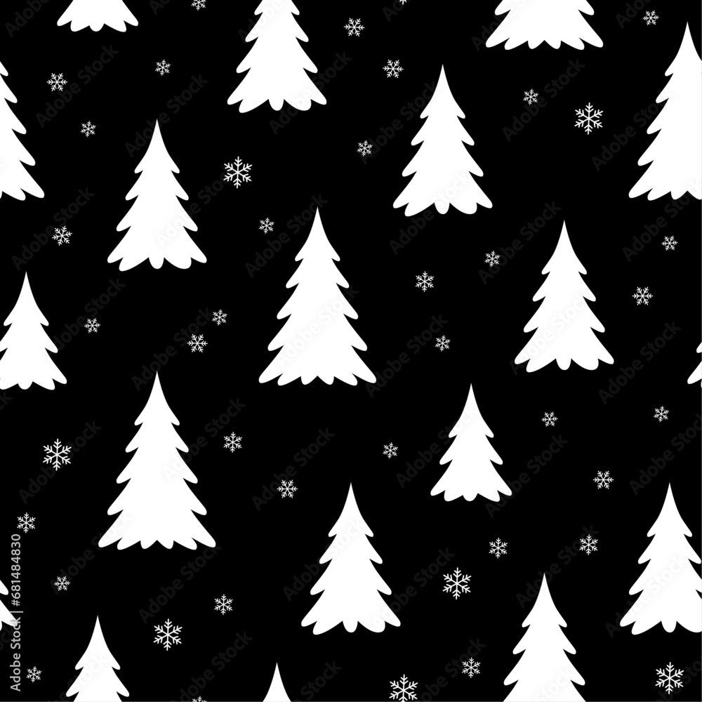 Fototapeta premium Seamless pattern with Christmas trees. Vector illustration. Texture for print, textile, fabric, packaging. Winter forest background.