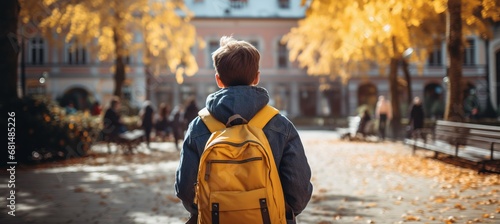 Kid goes to school. Generative AI technology. 