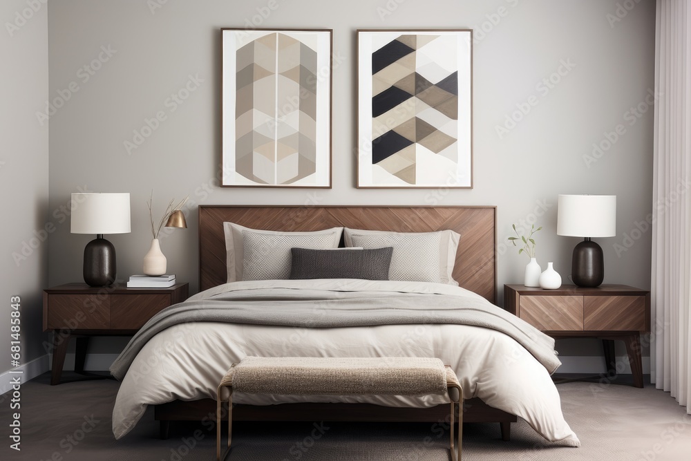 minimalistic bedroom with a gray concrete wall and wooden furniture minimalistic bedroom with a gray concrete wall and wooden furniture