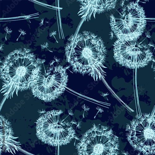Seamless dandelion pattern, vector plant.