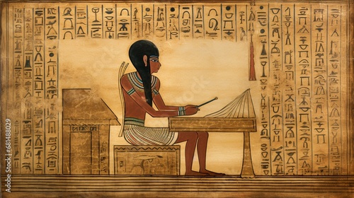 an image of an Egyptian scribe at work, recording important information on papyrus