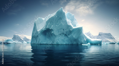 An image of an iceberg floating in the middle