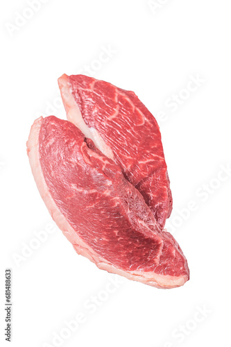 Raw top sirloin steak, cap rump beef meat steak.  Transparent background. Isolated.