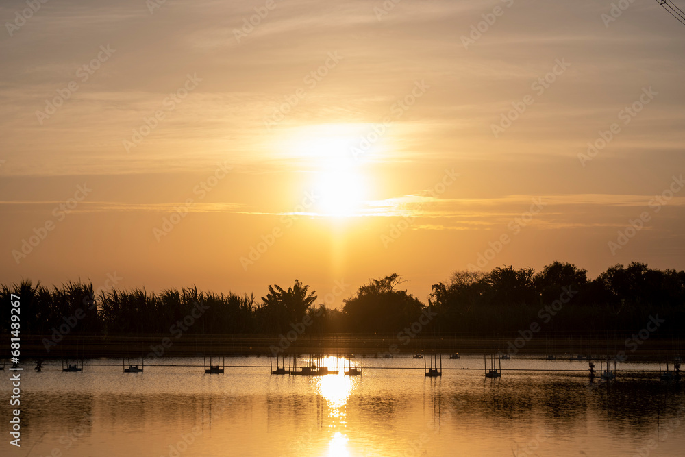 Shrimp farming at sunset. Shrimp farming at sunset.