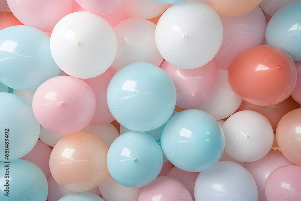 Balloons background, pastel color and soft focus.pink and milk balloons.wall decoration for birthday or holiday.