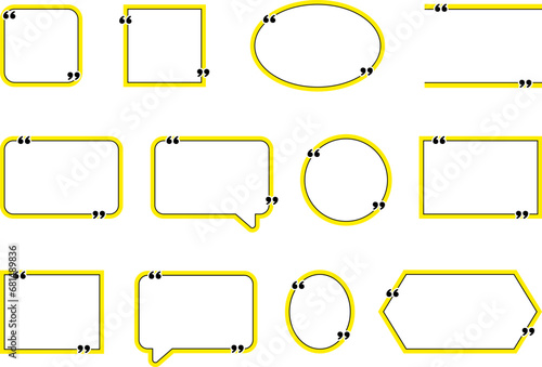 Quote Box Frame, Speech bubbles with quotation marks. Blank text message box for quotes symbols. Text info. Creative vector banner