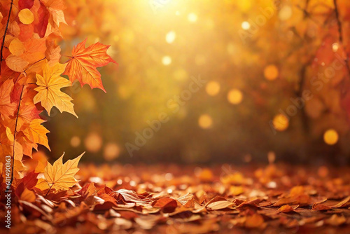 Autumn leaves background with bokeh effect and copy space.
