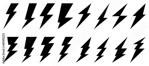 lightning icon collection silhouette design isolated on white background. electrical symbol.