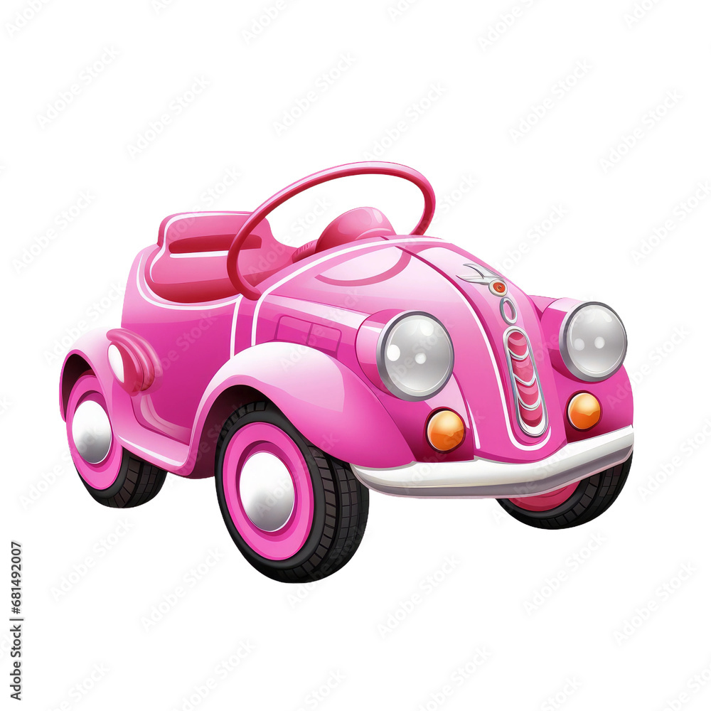 Adorable cartoon car with bright pink color. AI generate illustration