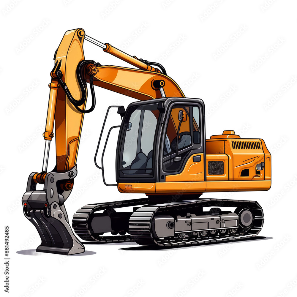 Cartoon excavator with a bright orange color. AI generate illustration