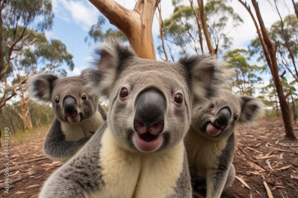 Fototapeta premium Amusing Group Of Koalas Taking Selfie Photorealism