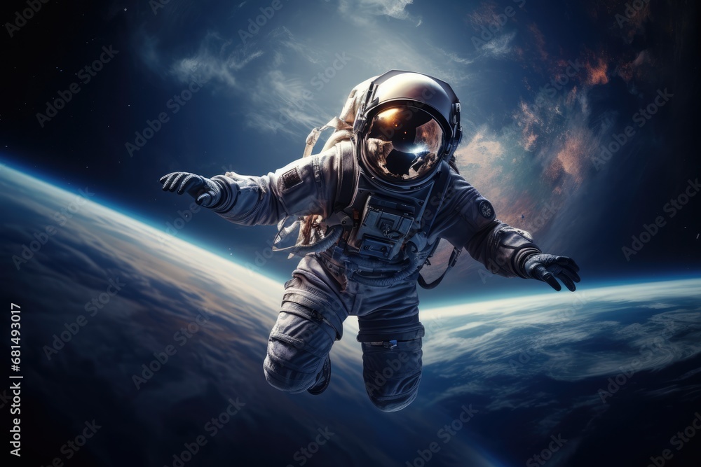 Astronaut In Space Admiring The Planets Photorealism