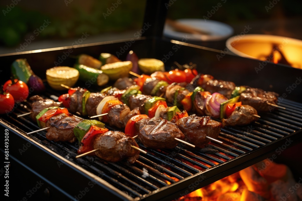Barbecue Grill With Delicious Food, Party In The Background Photorealism
