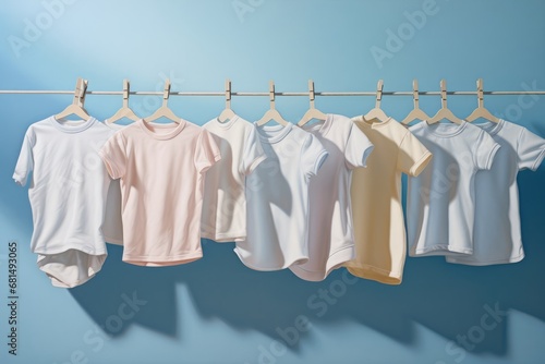 Baby Clothes Hanging On Clothesline, Symbolizing Gender Reveal And Conception In Art Photorealism