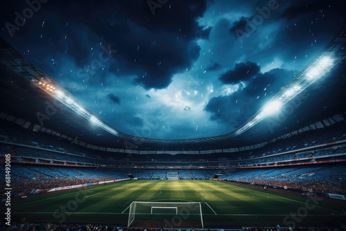 Atmosphere Of Soccer Stadium Captured. Сoncept Soccer Fans In Full Force, Electric Atmosphere, Rivalry And Excitement, Touchline Drama, Roars Of The Crowd photo