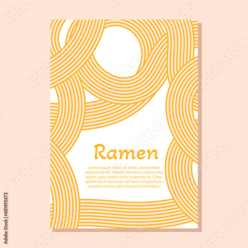 Noodle ramen orange texture poster template. Pasta wavy background. Italian spaghetti, macaroni illustration
