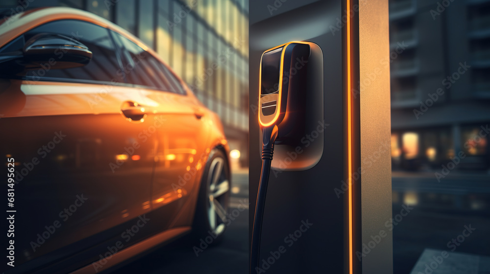 Generative AI, EV charging station, modern fast electric vehicle chargers, healthy environment concept Generative AI, EV charging station, modern fast electric vehicle chargers, healthy environment concept