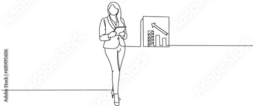 Women business line art style of people working group of standing business people vector 