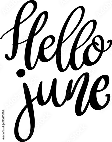Hello june. Lettering phrase isolated on white background