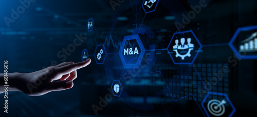 M&A Mergers and acquisitions company restructuration business finance concept. photo