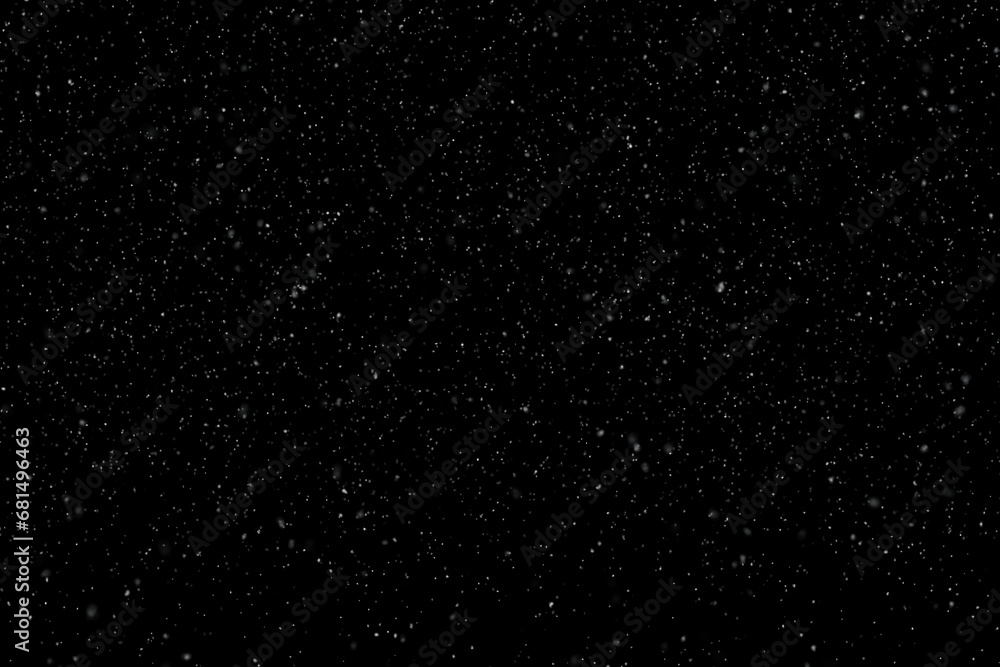 Realistic snowflakes on clean black illustration background.