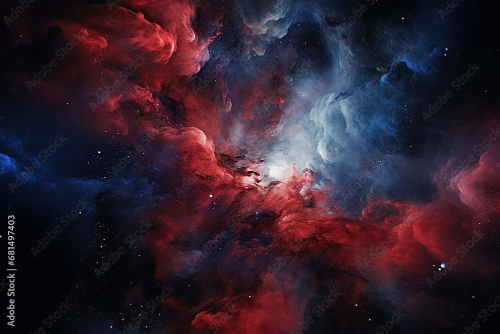 astronomical image of a red and blue nebula in space, galactic wallpaper, illustration // ai-generated